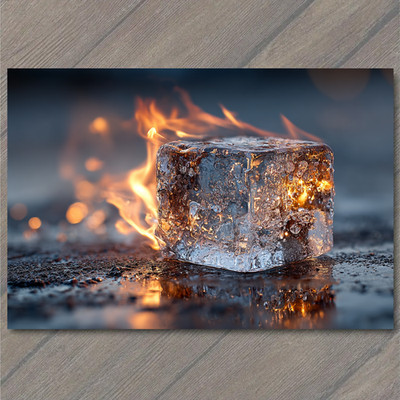 POSTCARD Flaming Ice Cube Fire Water Paradox Surreal Elemental Vision Energy