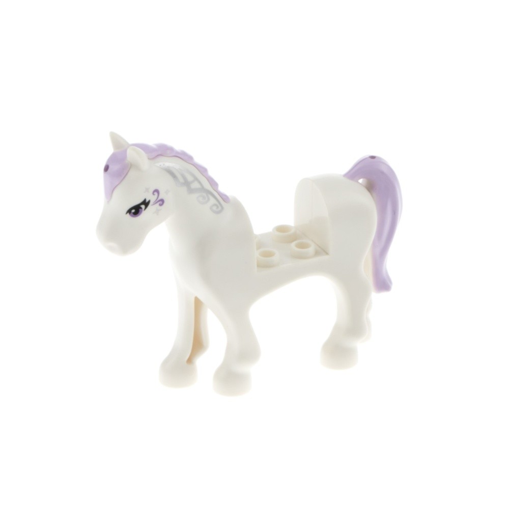 1x Lego Animal Horse Friends White Printed Eyes Mane Lavender 93083c01pb07