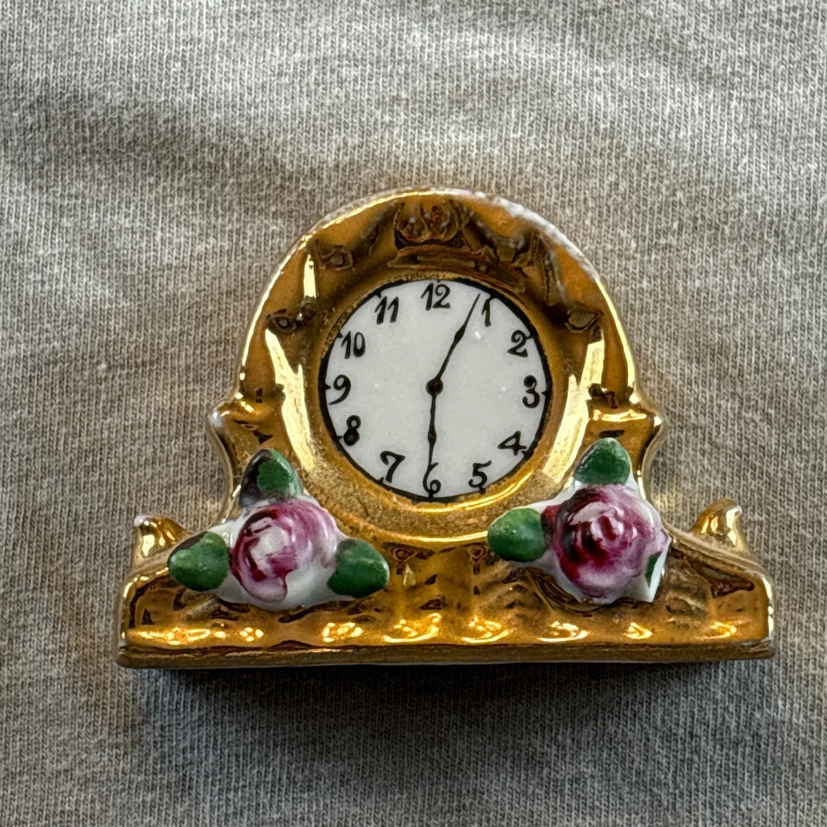 アンティーク　鐘楼型　置物 Vintage Porcelain Miniature Mini Mantel Clock Figurine Japan Gold