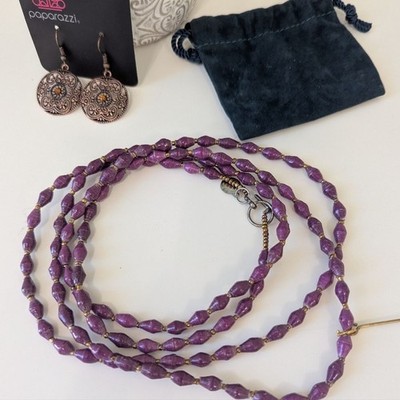 Bead For Life Purple Long Necklace And Earrings
