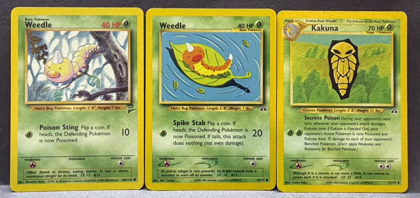 Pokemon TCG: Weedle 100/130 Base 2 & Weedle 70/75, Kakuna 41/75 Neo Discovery