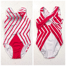 OLYMPIC JORDAN CHILES GK ELITE CL Large Gymnastic Leotard STRAPPY Cherry Red Wht