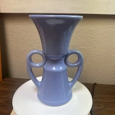 Vtg Zainsville Ohio Pottery Blue Stoneware Two Handles Vase Signed  865