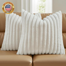 Pack of 2 Solid Faux Fur Plush Throw Pillow Covers 18X18 Inch Soft Fluffy Stripe