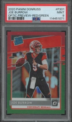 2020 Panini Donruss JOE BURROW #301 RC Optic Preview Red Green Prizm PSA 9 DG1