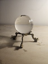 Boule de cristal ancienne 9 cm sur support bronze – objet de curiosité Voyance  