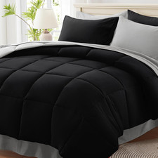 Queen 7-Piece Comforter Set, Reversible Black  Grey, Lightweight Bedding