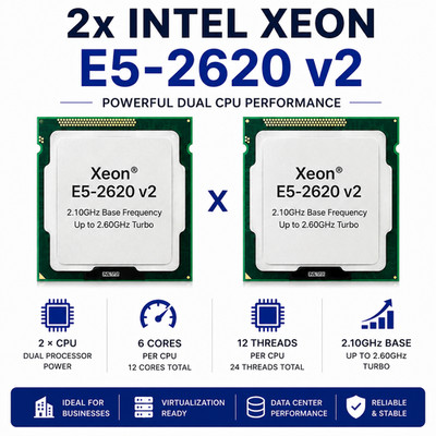 2x Intel Xeon E5-2620 v2 6 Core CPU 2,10 GHz, 15MB SmartCache, Sockel 2011 -SR1AN