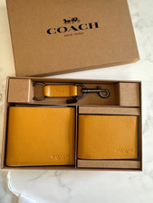 NWT Coach Boxed 3 In 1 Bifold Wallet Set With Key Fob Leather CS433 Buttercup
