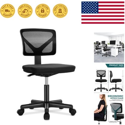 Comfortable Armless Task Chair with Mesh Back and Wheels - Ideal for Home Office