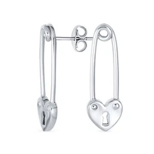 Inspirational Symbol Dangle Earrings Love Lock Heart Safety Pin Gold Plated