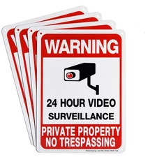 No Trespassing Sign with Video Surveillance Outdoor Security 10 x 7 in