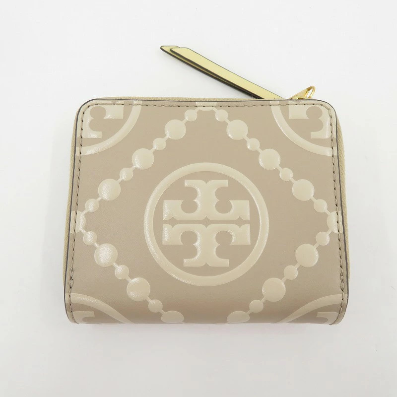 Tory Burch T Monogram Embossed Bifold Wallet Beige