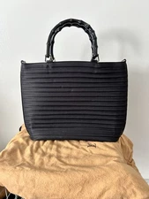 GUCCI Bamboo Leather Shoulder Bag Black 2Way Wood Handle Vintage Used