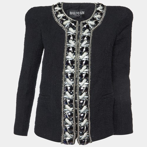 Balmain Black Embellished Tweed Jacket M - Picture 1 of 6