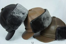 100% Sheepskin Shearling Leather Fur Elmer Fudd Captain Aviator Trapper Hat M-2X