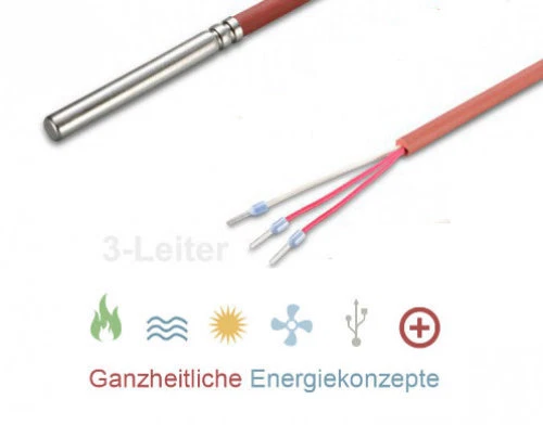 GANZHEITLICHE ENERGIEKONZEPTE PT100 / PT 100 2 Meter 3-Leiter Kabel fühler SIL bis 200°C 2m Temperaturfühler