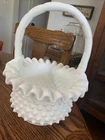 Fenton Milk Glass Bride Wedding Basket White Hobnail Handled Candy Bowl 9”