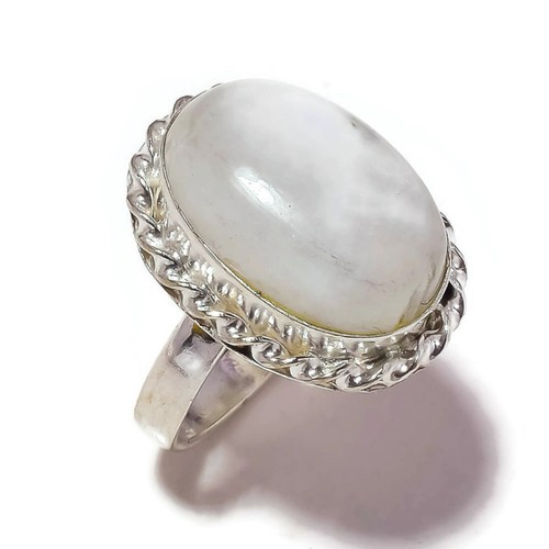 White Moonstone Cabochon Oval Gemstone Handmade Rope Bezel Ring US-9 ...