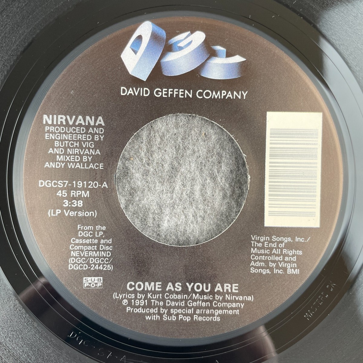 NIRVANA Come As You Are / Drain You 45 Geffen DGCS7-19120