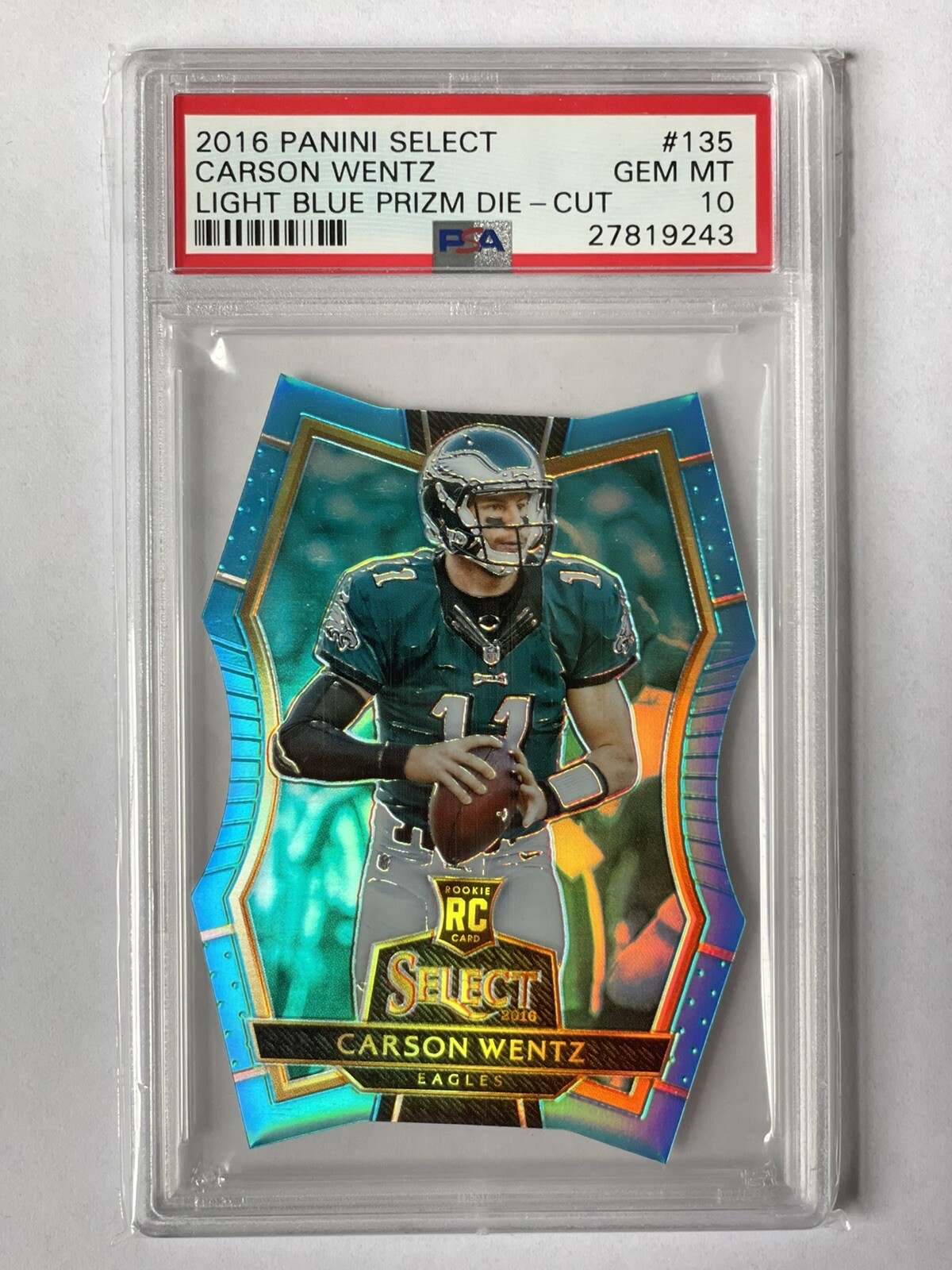 Carson Wentz Panini Select #135 Light Blue Prizm Die-Cut