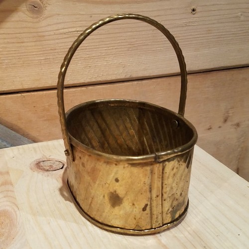 Vtg Brass Bucket Basket Planter Plant Pot w/Handle Made In India - Swanky Barn - Picture 2 of 12