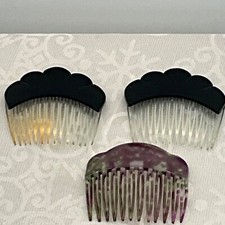 Set Of 3 Vintage Hair Combs With Scallop Design Plastic Material Black Purple