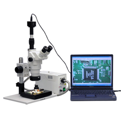 AmScope 3.35X-180X Zoom Stereo Microscope + 8MP Camera + Fiber Ring Light