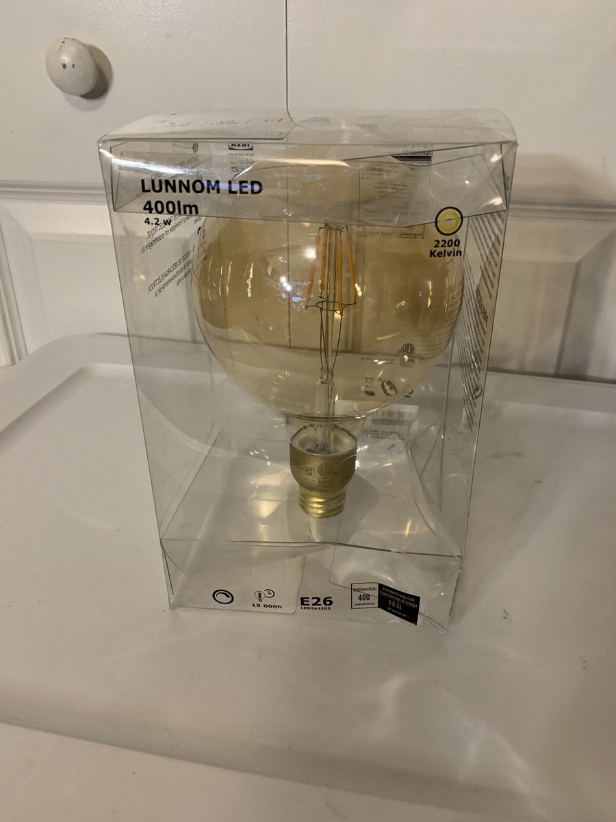 Ikea Lunnom LED Bulb E26 400 Lumen Globe Stripe/Brown Clear
