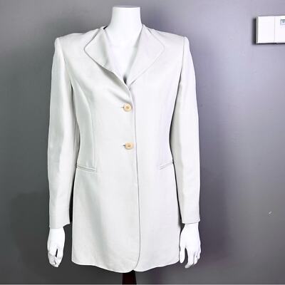 MaxMara blazer size 8 US suiting tailored long light grey to off white