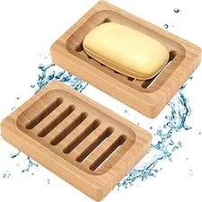 2 Pack Bamboo Soap Dish Holder Wooden Soap Dish For Shower Bar Soap Dish Holder 