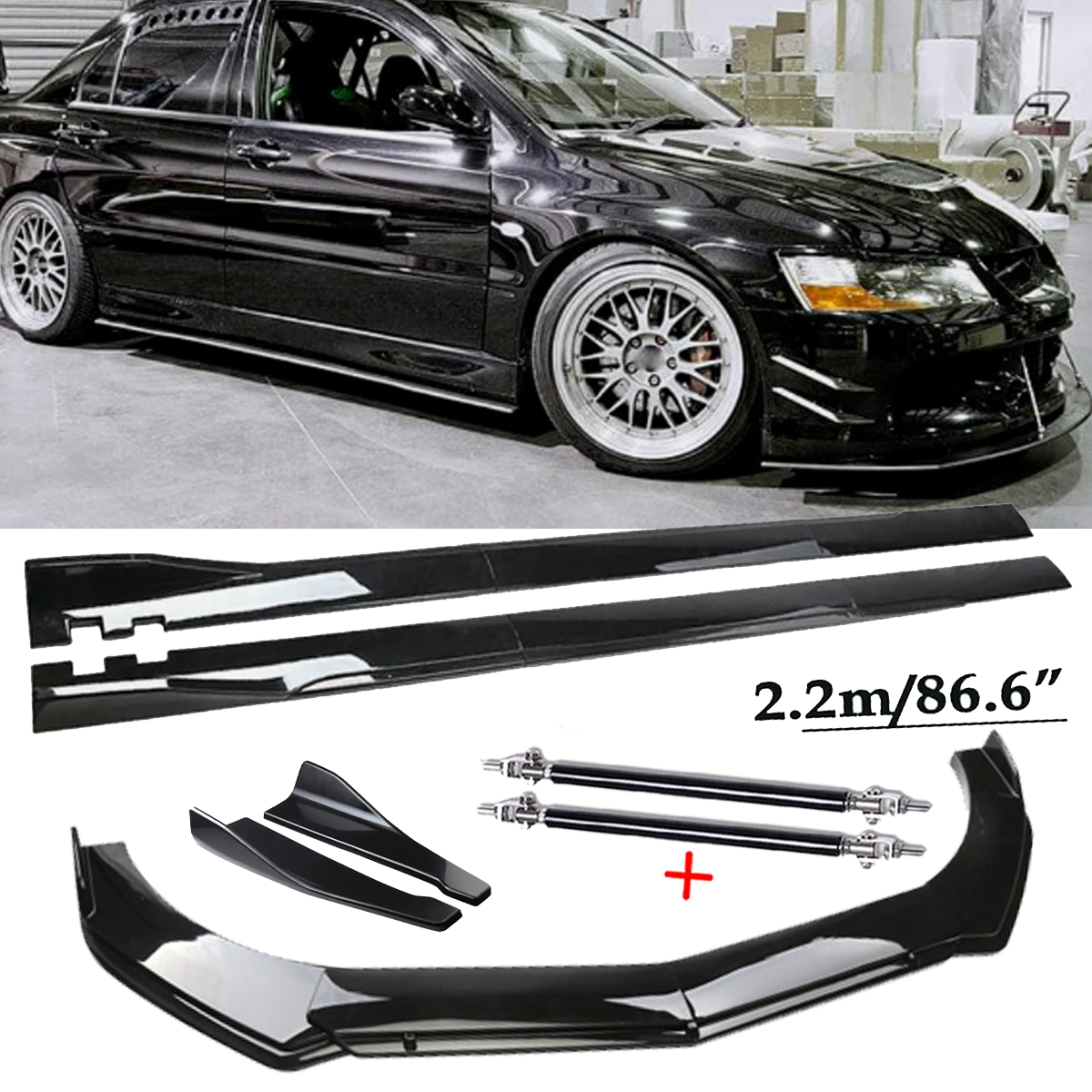 Front Bumper Lip Spoiler Chin Splitter Body Kit Glossy Black For Mitsubishi La