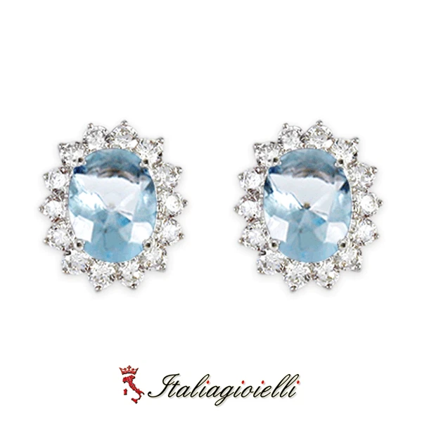 Sfarzosi Orecchini Brillanti con Acquamarina in Argento 925 Rodiato Oro Bianco - Immagine 3 di 4