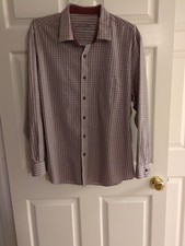 Tasso Ella Blu/Burgndy L S Plaid Shirt W/Contrast Neck/Flip Cuffs Sz 18-18 1/2