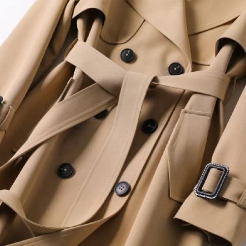 Women's Double Breasted Long Trench Coat Windproof Classic Lapel Belted Overcoat - Picture 7 of 25