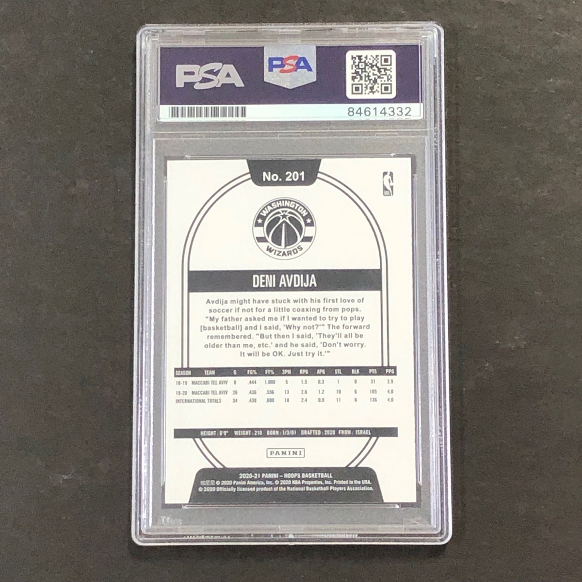 2020-21 NBA Hoops #201 Deni Avdija Signed AUTO 10 PSA Slabbed RC 