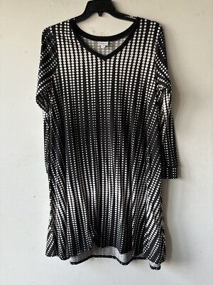 LulaRoe Dress Long Sleeve V Neck Optical Illusion Black White Polka Dot XL