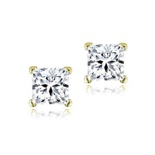 18K Gold Plated CZ Square Stud Earrings, 4mm