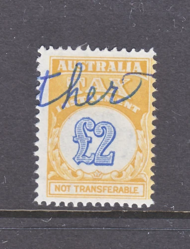 AUSTRALIAN TAX INSTALMENT:   2 POUND YELLOW/GREEN AND BLUE  USED....