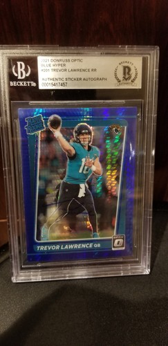 2021 Trevor Lawrence RC Auto Donruss Optic Blue Hyper Prizm Rated Rookie Beckett - Picture 4 of 6