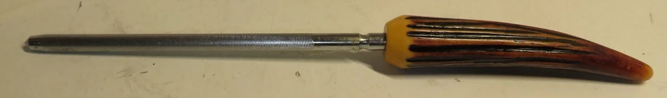 Vintage Knife Sharpening Honing Steel Rod Yellow Bakelite or Bone Handle 12.25" - Image 2 of 4