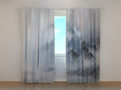 Style Curtain Wolves in Mist flock of gray wolves, Wellmira Blind, custom sizes