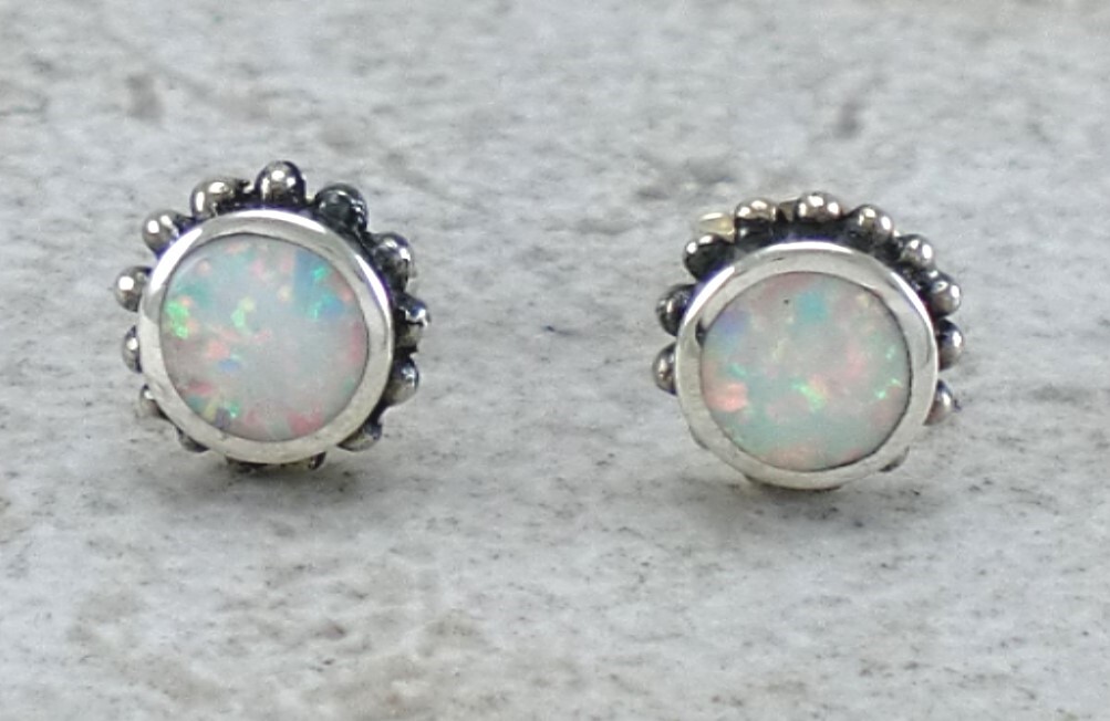 EXOTIC 925 STERLING SILVER WHITE OPAL STUD EARRINGS style# e1350