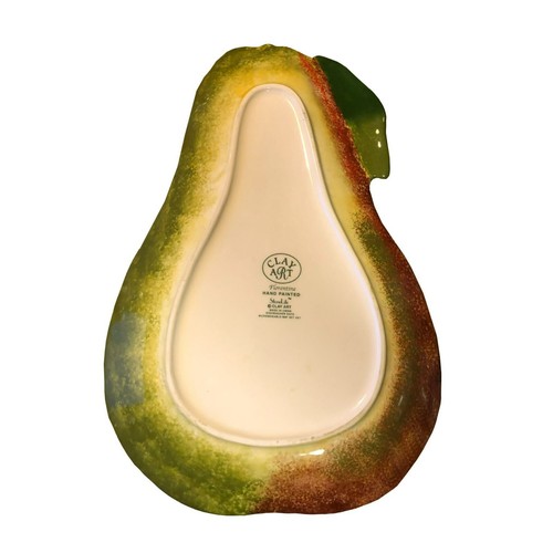 Clay Art 15" X 10" Hand Painted Pear Serving Platter & 4 Pear Bowls 7.5" X 4.75" - Picture 4 of 7