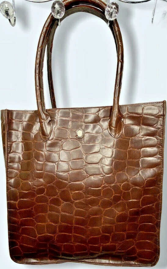 Ralph Lauren Signature Safari Crocodile Embossed Tote Bag Brown