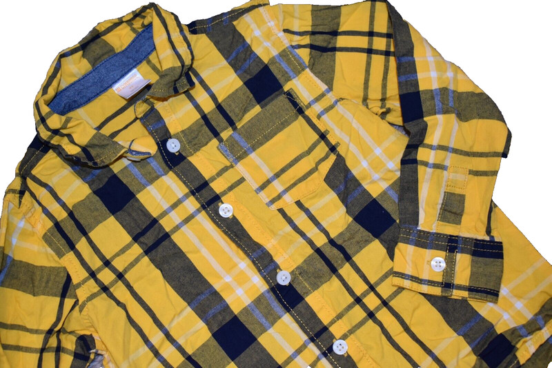 K8 !WOW! OLD NAVY 4T Boys Yellow Cotton Plaid button Up Long Sleeve Shirt