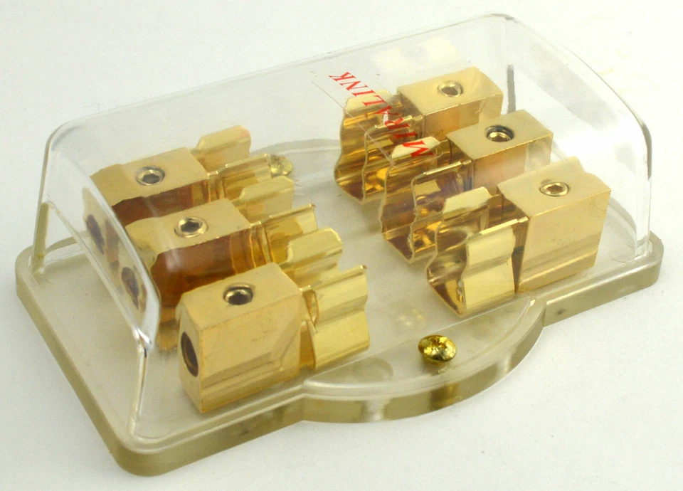 3 8-Gauge In 3 8-Gauge Out Gold Plated AGU Fuse Holder Distribution Block 150AMP - Image 2 of 4