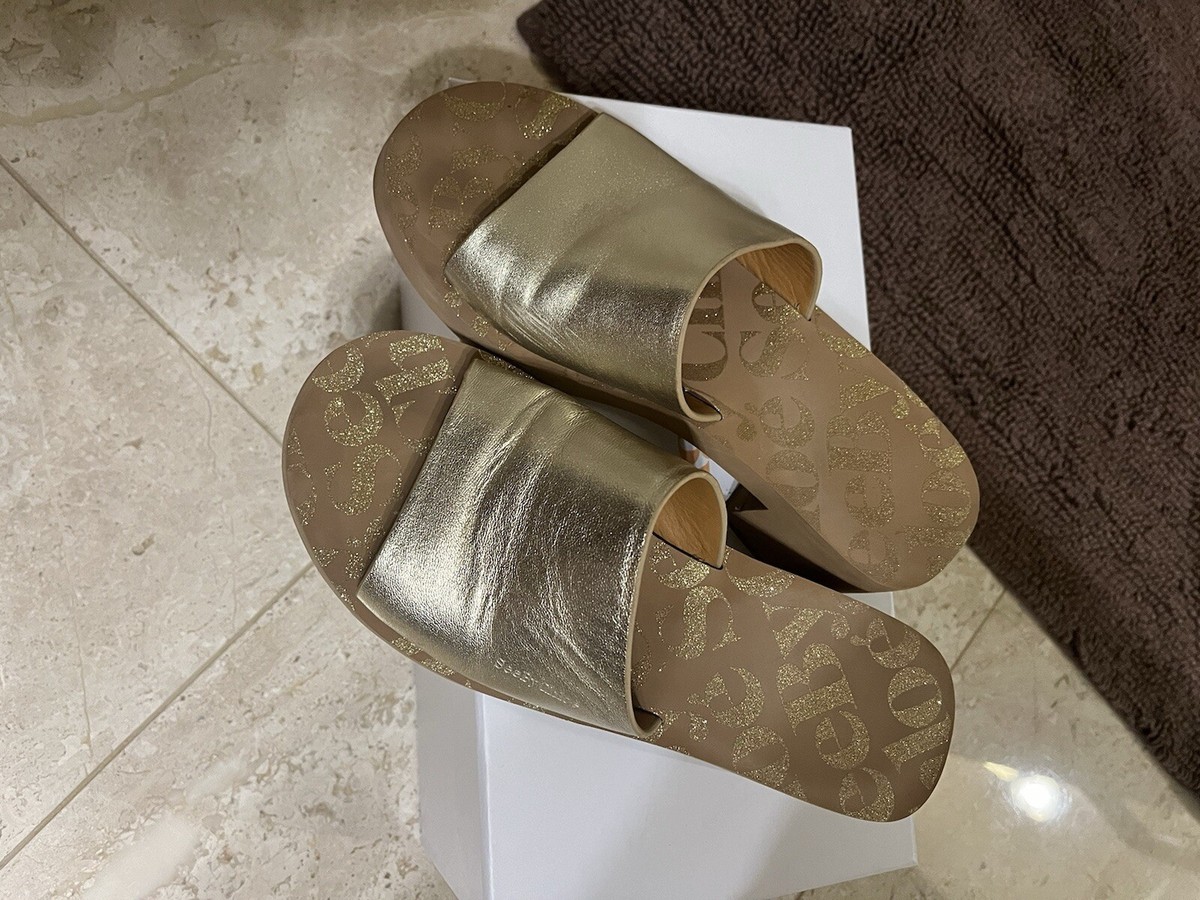 See by Chloe Lamb Pool Leather Slides Size 37 Light Gold | eBay