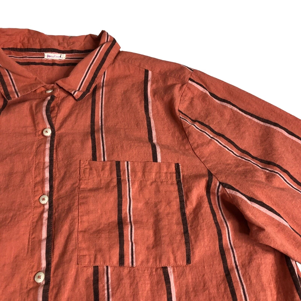 Top Tea Rose para mujer 3X naranja a rayas con botones lengüeta enrollable algodón Lagenlook Preppy Foto 2 de 4