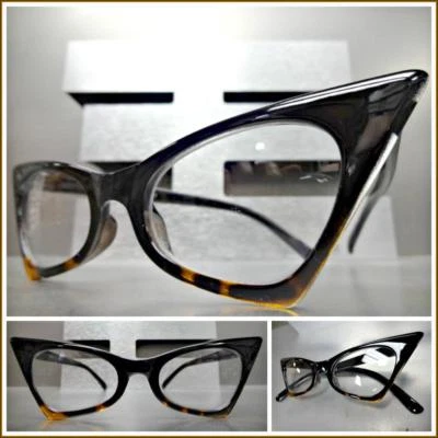 Lunettes De Soleil Vintage Rétro Style Œil De Chat Exagéré Noir Carapace Pointue - Photo 1/4